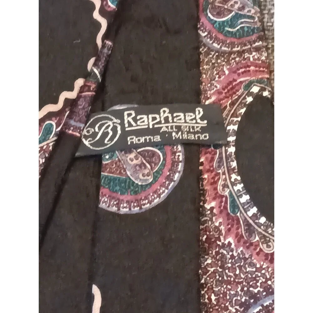 Raphael Tie 70s 80s 90s Y2K Mens Silk Black Pink Blue Ivory 4 Wide 56 Long